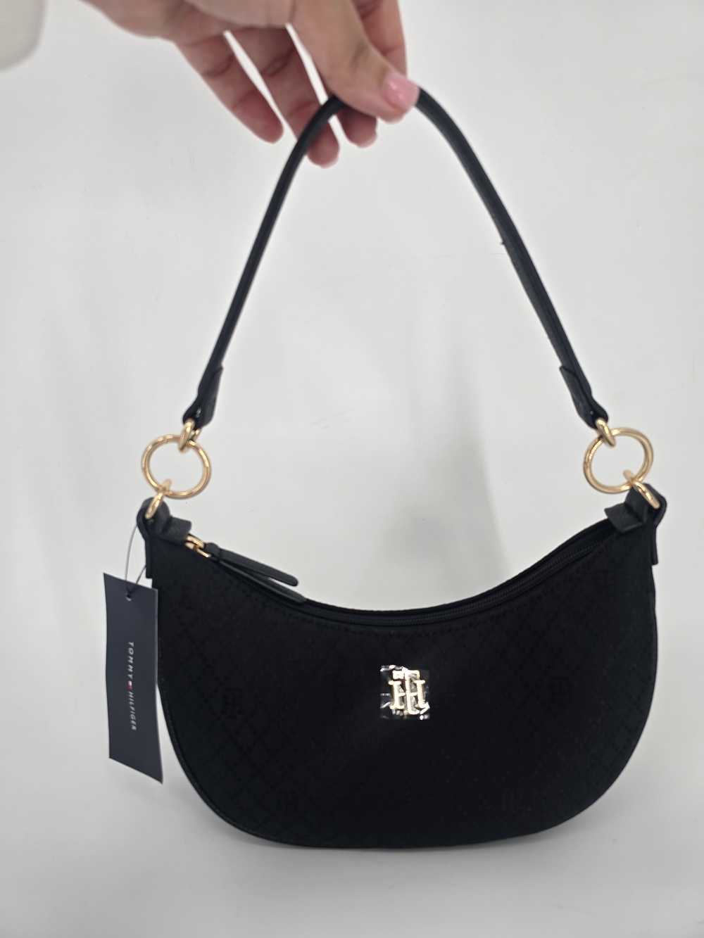 Tommy Hilfiger Black Hobo Shoulder Bag Gold Chain Accent NWT